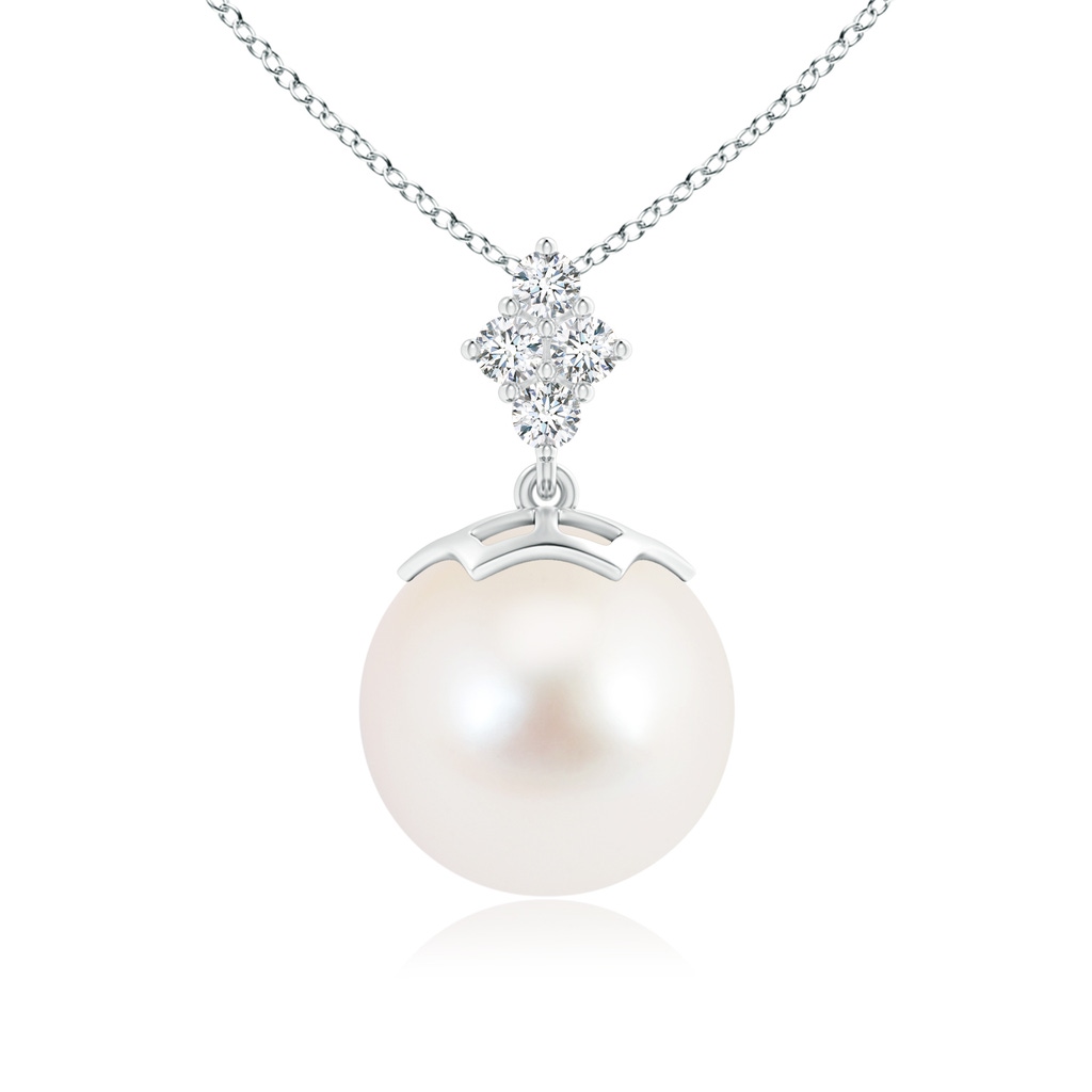 11mm AAA Freshwater Pearl Pendant with Diamond Cluster in White Gold