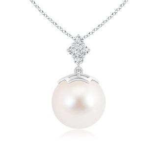 11mm AAA Freshwater Pearl Pendant with Diamond Clustre in White Gold