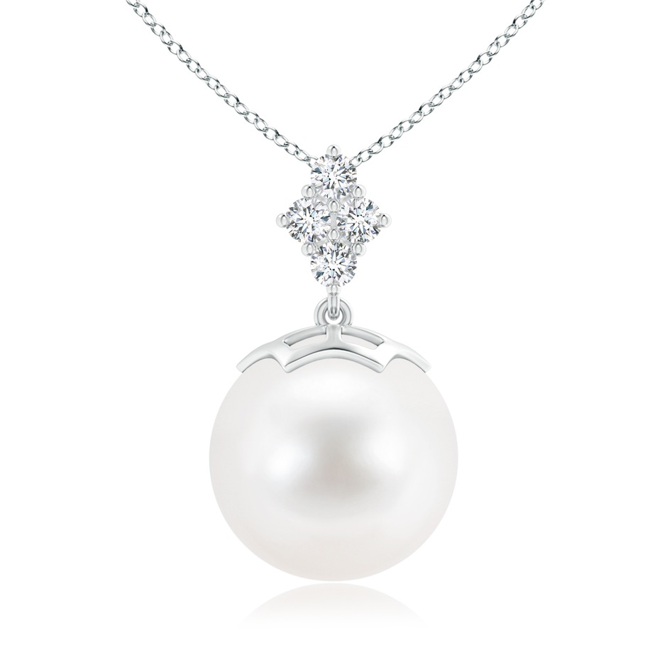 12mm AA Freshwater Pearl Pendant with Diamond Cluster in S999 Silver 