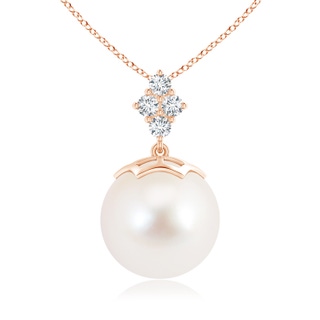12mm AAA Freshwater Pearl Pendant with Diamond Clustre in Rose Gold