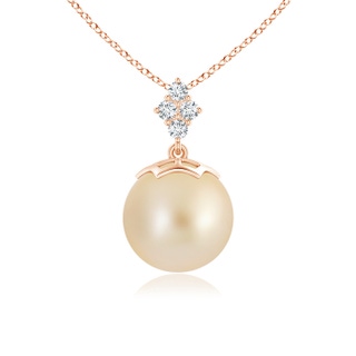 10mm AA Golden South Sea Pearl Pendant with Diamond Clustre in Rose Gold