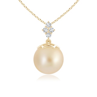 10mm AA Golden South Sea Pearl Pendant with Diamond Clustre in Yellow Gold