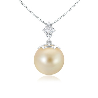 10mm AAA Golden South Sea Pearl Pendant with Diamond Clustre in White Gold