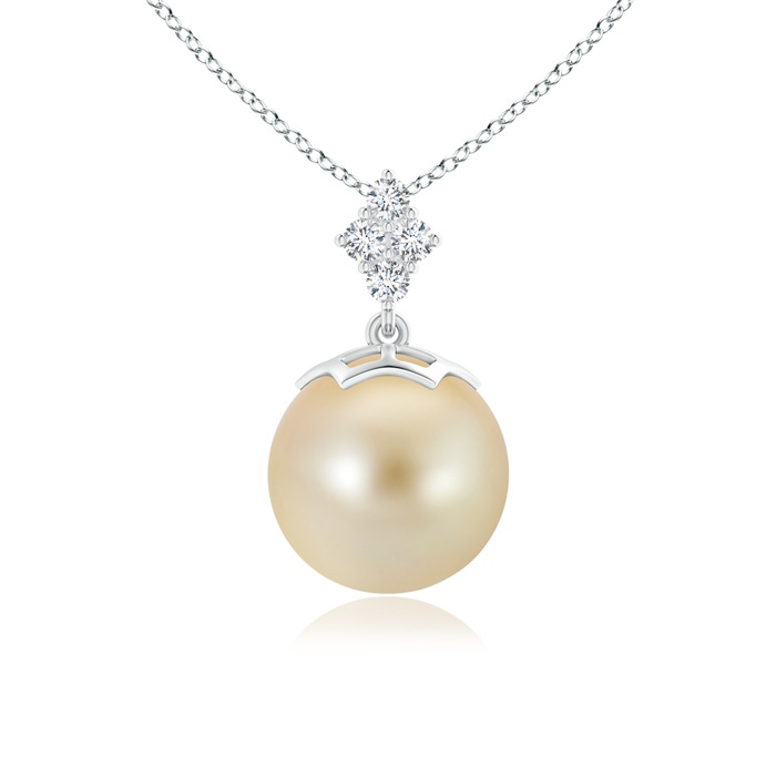 10mm AAA Golden South Sea Pearl Pendant with Diamond Cluster in White Gold