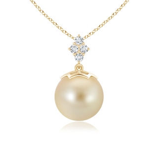 10mm AAA Golden South Sea Pearl Pendant with Diamond Clustre in Yellow Gold