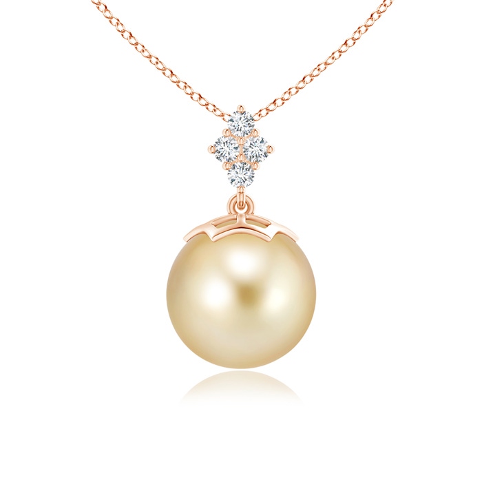 10mm AAAA Golden South Sea Pearl Pendant with Diamond Cluster in Rose Gold