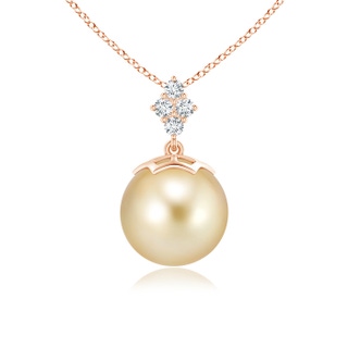 10mm AAAA Golden South Sea Pearl Pendant with Diamond Cluster in Rose Gold