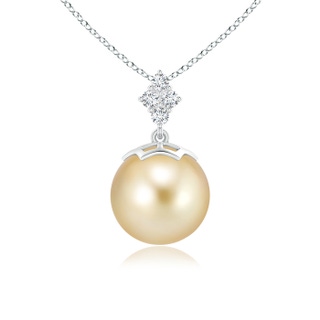 10mm AAAA Golden South Sea Pearl Pendant with Diamond Clustre in White Gold