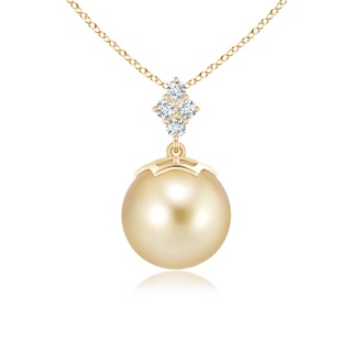10mm AAAA Golden South Sea Pearl Pendant with Diamond Cluster in Yellow Gold