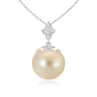 11mm AAA Golden South Sea Pearl Pendant with Diamond Cluster in White Gold