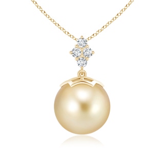 11mm AAAA Golden South Sea Pearl Pendant with Diamond Cluster in Yellow Gold