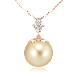 12mm AAAA Golden South Sea Pearl Pendant with Diamond Cluster in Rose Gold