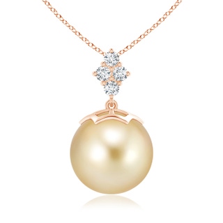 12mm AAAA Golden South Sea Pearl Pendant with Diamond Clustre in Rose Gold