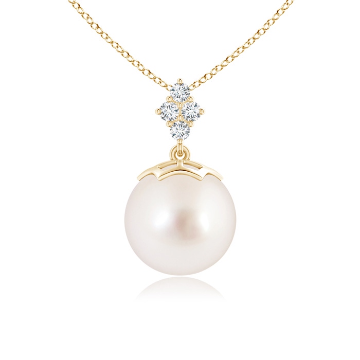 10mm AAAA South Sea Pearl Pendant with Diamond Cluster in Yellow Gold