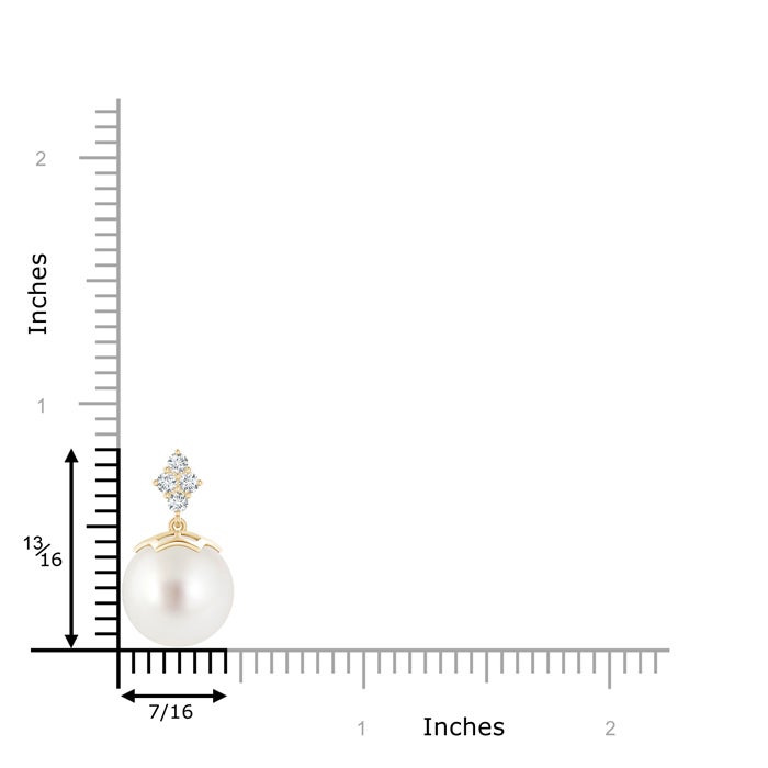 11mm AAA South Sea Pearl Pendant with Diamond Cluster in Yellow Gold - ruler