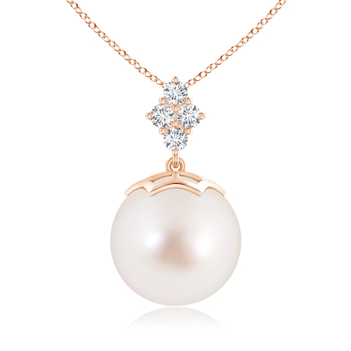 12mm AAAA South Sea Pearl Pendant with Diamond Cluster in Rose Gold 