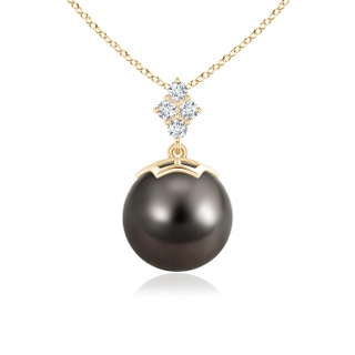 10mm AAA Tahitian Pearl Pendant with Diamond Clustre in Yellow Gold