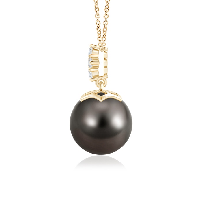 10mm AAA Tahitian Pearl Pendant with Diamond Clustre in Yellow Gold product image