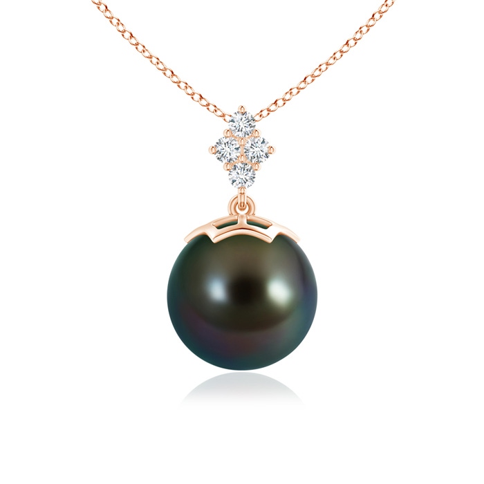 10mm AAAA Tahitian Pearl Pendant with Diamond Cluster in Rose Gold