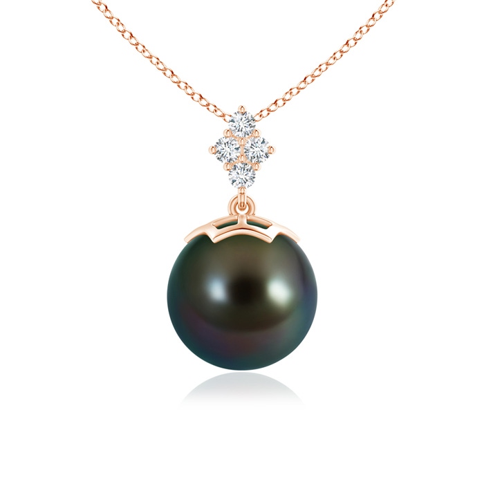 10mm AAAA Tahitian Pearl Pendant with Diamond Cluster in Rose Gold 