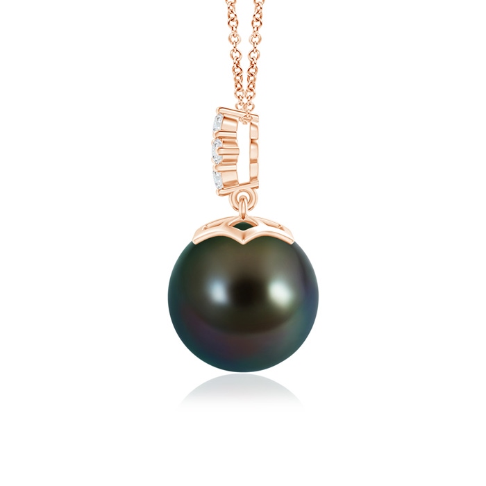 10mm AAAA Tahitian Pearl Pendant with Diamond Cluster in Rose Gold product image