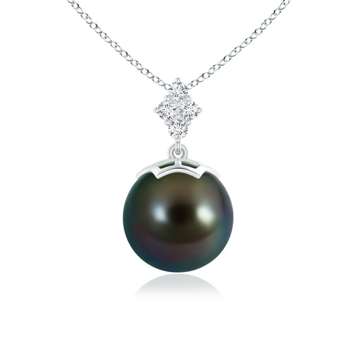10mm AAAA Tahitian Pearl Pendant with Diamond Cluster in S999 Silver