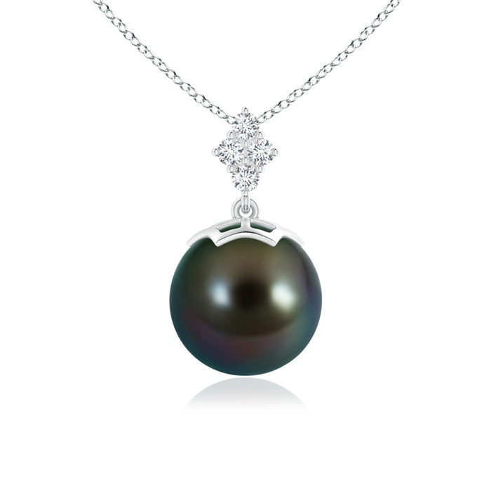 10mm AAAA Tahitian Pearl Pendant with Diamond Cluster in White Gold