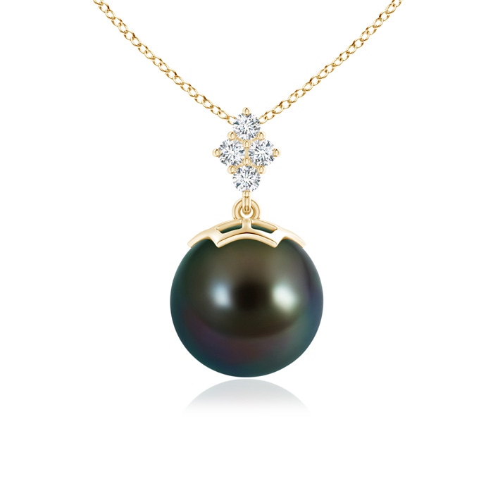 10mm AAAA Tahitian Pearl Pendant with Diamond Cluster in Yellow Gold