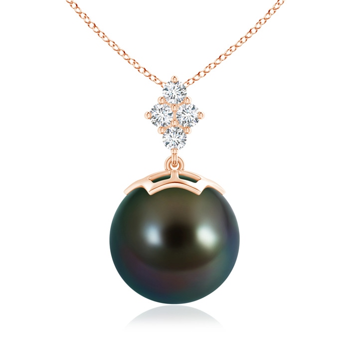 12mm AAAA Tahitian Pearl Pendant with Diamond Cluster in Rose Gold 