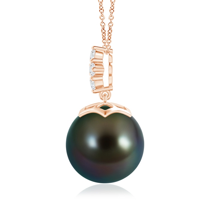 12mm AAAA Tahitian Pearl Pendant with Diamond Cluster in Rose Gold product image