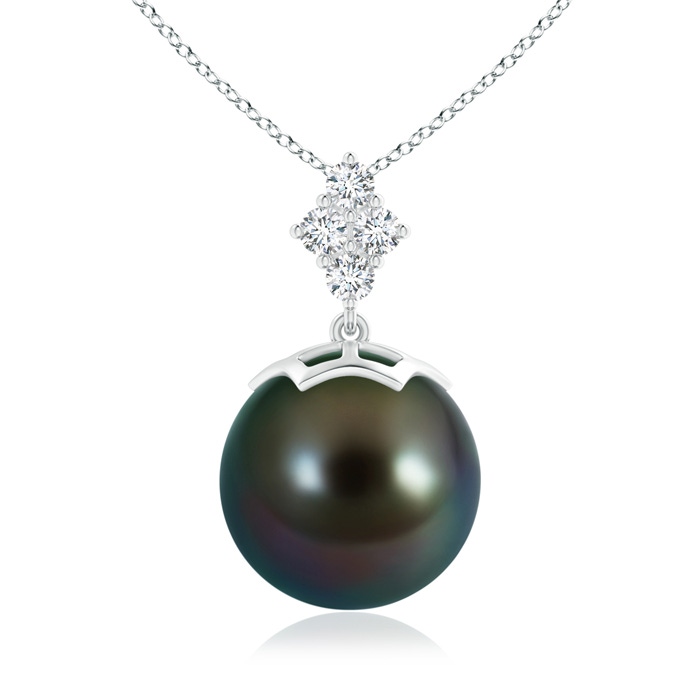 12mm AAAA Tahitian Pearl Pendant with Diamond Clustre in White Gold