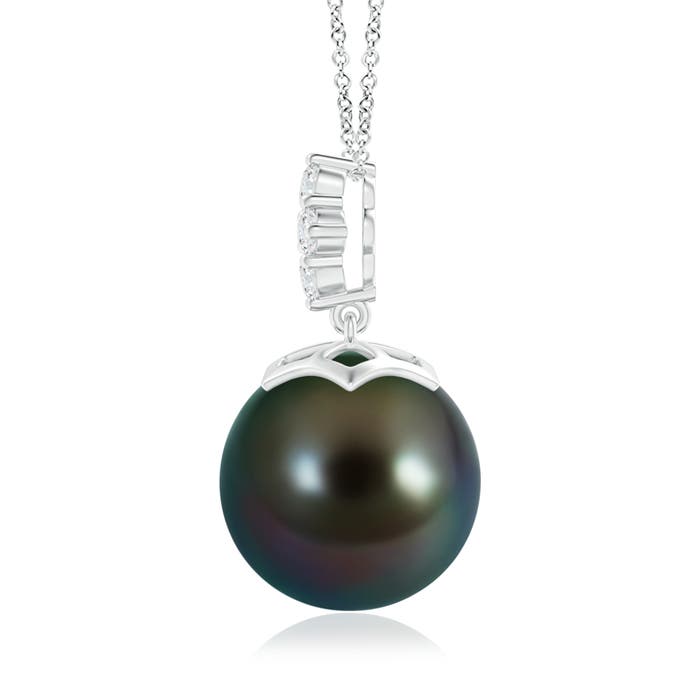 12mm AAAA Tahitian Pearl Pendant with Diamond Cluster in White Gold - side 1