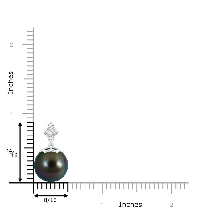 12mm AAAA Tahitian Pearl Pendant with Diamond Cluster in White Gold - ruler