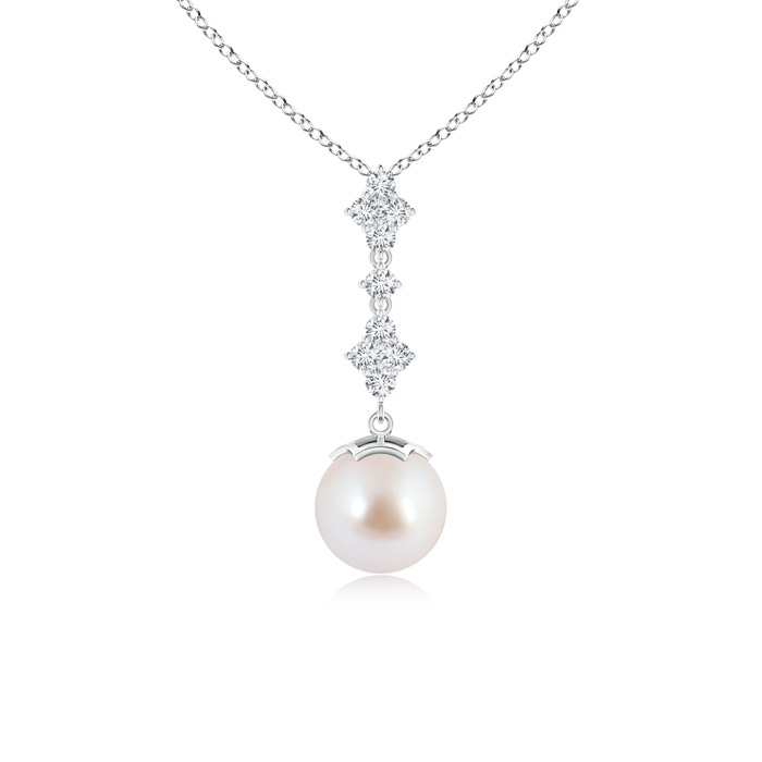 8mm AAA Japanese Akoya Pearl Drop Pendant with Diamond Clusters in S999 Silver 