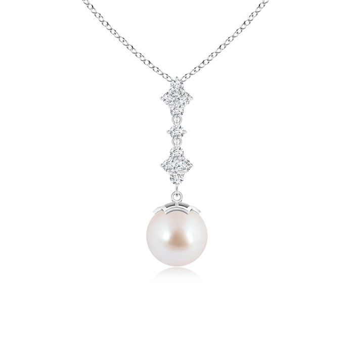 8mm AAA Japanese Akoya Pearl Drop Pendant with Diamond Clustres in White Gold