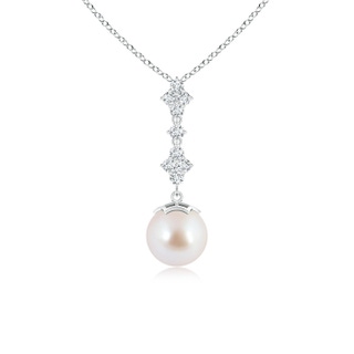 8mm AAA Japanese Akoya Pearl Drop Pendant with Diamond Clustres in White Gold