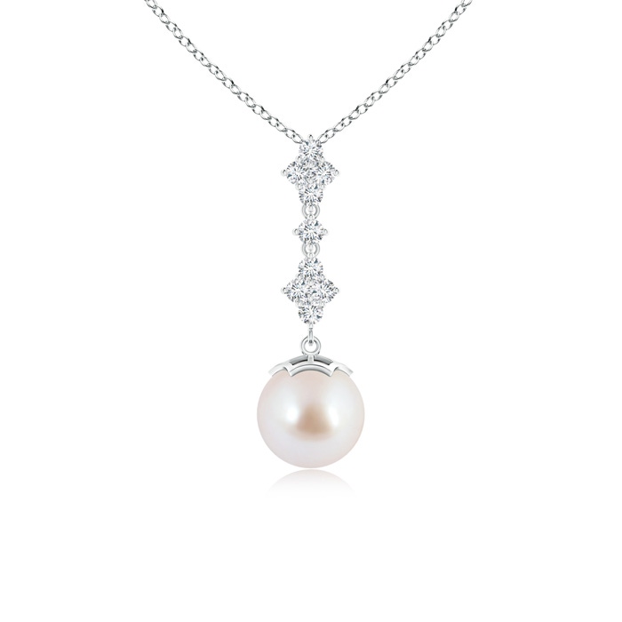 8mm AAA Japanese Akoya Pearl Drop Pendant with Diamond Clustres in White Gold 