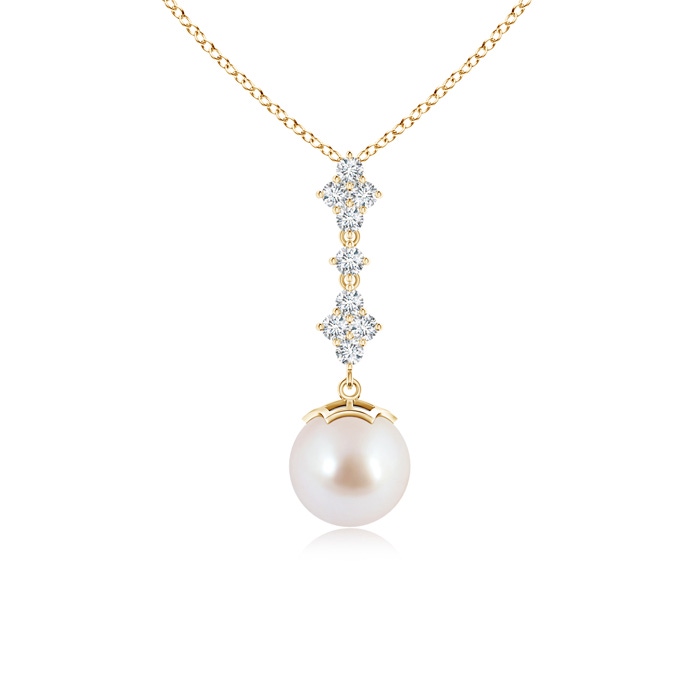 8mm AAA Japanese Akoya Pearl Drop Pendant with Diamond Clusters in Yellow Gold