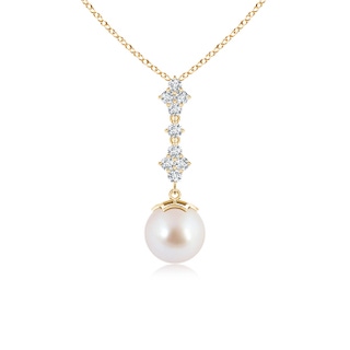 8mm AAA Japanese Akoya Pearl Drop Pendant with Diamond Clustres in Yellow Gold