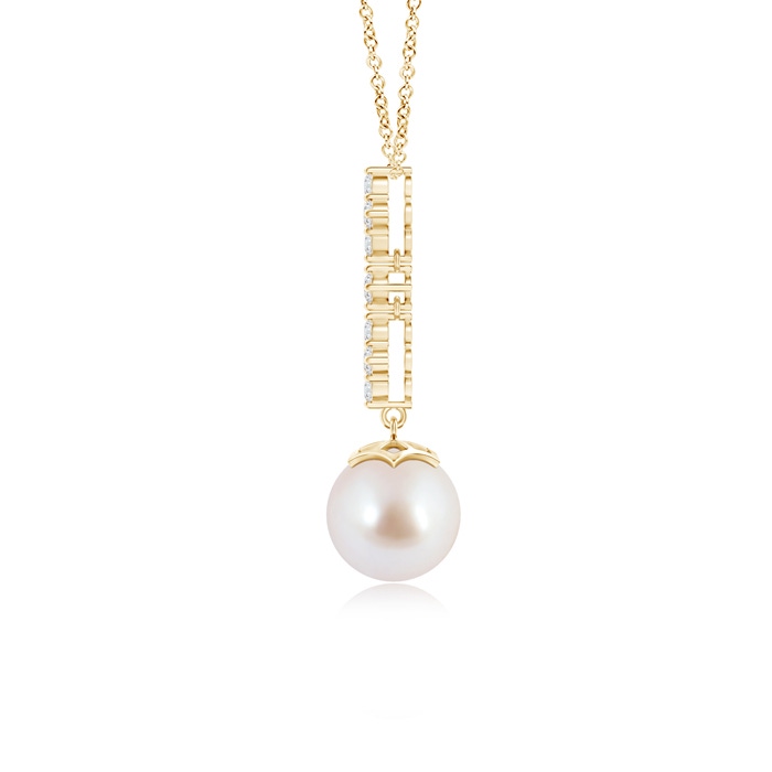 8mm AAA Japanese Akoya Pearl Drop Pendant with Diamond Clusters in Yellow Gold product image