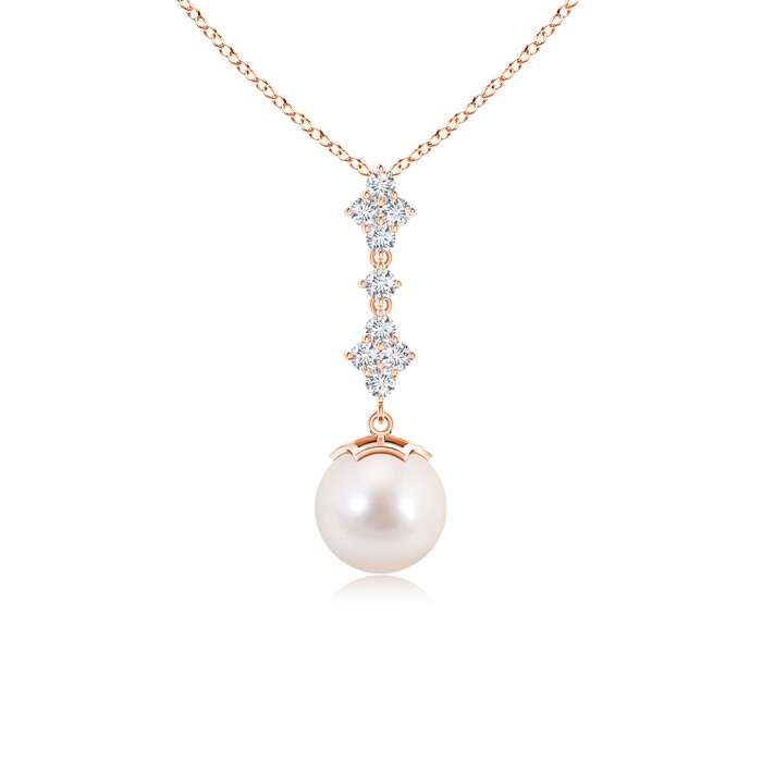 8mm AAAA Japanese Akoya Pearl Drop Pendant with Diamond Clustres in Rose Gold