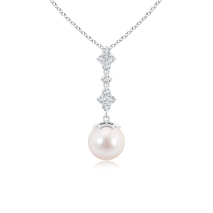 8mm AAAA Japanese Akoya Pearl Drop Pendant with Diamond Clusters in S999 Silver