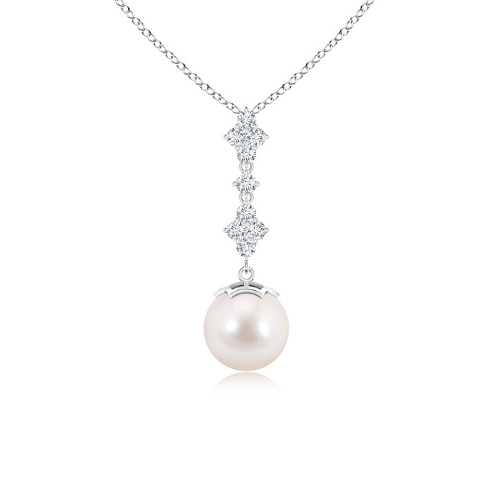 8mm AAAA Japanese Akoya Pearl Drop Pendant with Diamond Clustres in S999 Silver