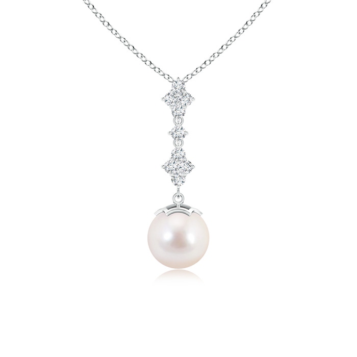 8mm AAAA Japanese Akoya Pearl Drop Pendant with Diamond Clusters in S999 Silver 