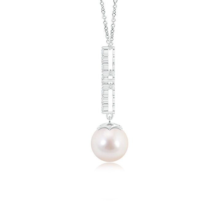 8mm AAAA Japanese Akoya Pearl Drop Pendant with Diamond Clusters in S999 Silver product image