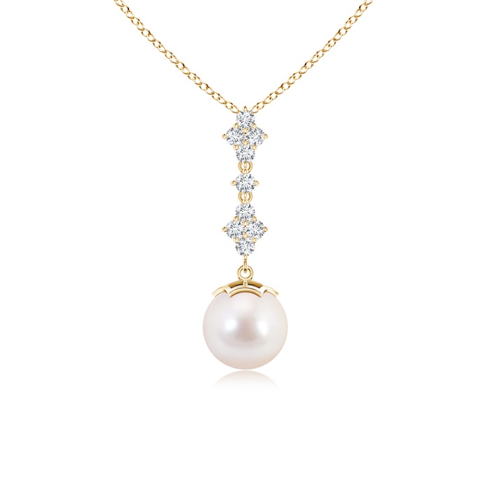 8mm AAAA Japanese Akoya Pearl Drop Pendant with Diamond Clustres in Yellow Gold
