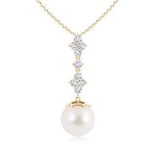 10mm AAA Freshwater Cultured Pearl Drop Pendant with Diamond Clustres in 9K Yellow Gold