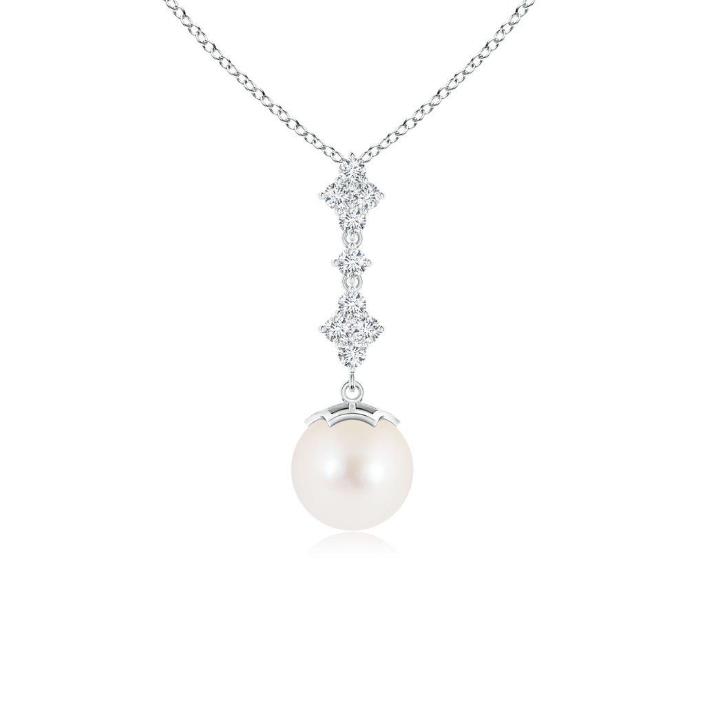 8mm AAA Freshwater Cultured Pearl Drop Pendant with Diamond Clustres in White Gold