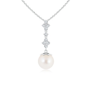 8mm AAA Freshwater Cultured Pearl Drop Pendant with Diamond Clustres in White Gold