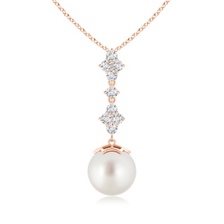 10mm AAA South Sea Cultured Pearl Drop Pendant with Diamond Clustres in Rose Gold